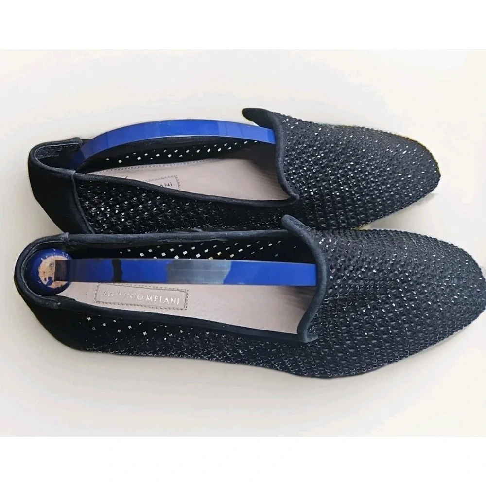 Antonio Milani Black Crystal Slip On Loafers  Sz 7.5 Glam Glitz‎ Sparkle #457